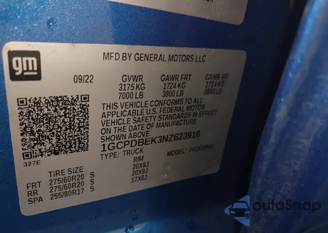 2022 Chevrolet Silverado 1500 4Wd Short Bed Custom из США, поврежденный, VIN 1GCPDBEK3NZ623916